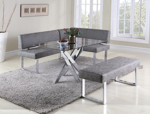 Modern Dining Set w/ Glass Top Table, Upholstered Nook & Bench GENEVIEVE-3PC