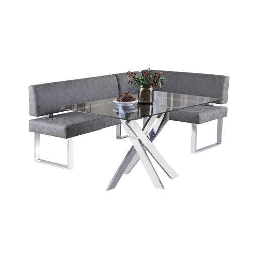 Modern Dining Set w/ Glass Top Table & Upholstered Nook GENEVIEVE-2PC