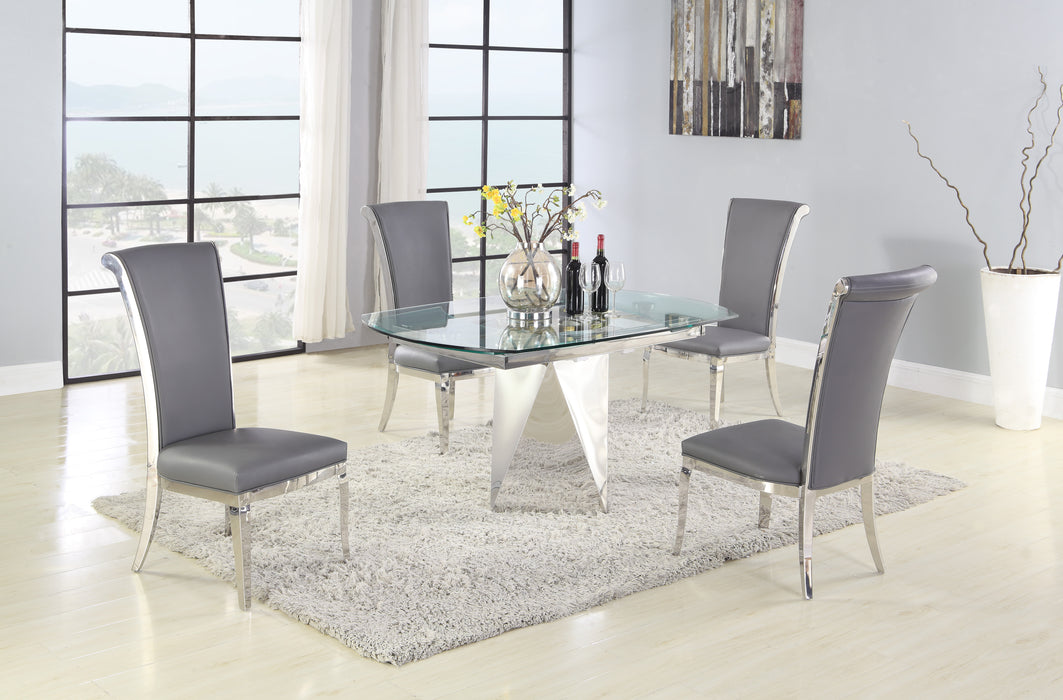 Contemporary Motion-Extendable Glass Dining Set w/ 4 Chairs GLORIA-JOY-5PC-GRY