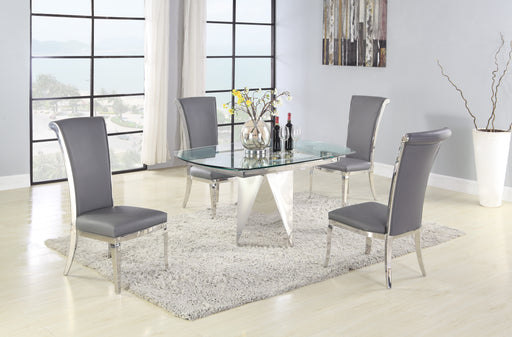 Contemporary Motion-Extendable Glass Dining Set w/ 4 Chairs GLORIA-JOY-5PC-GRY