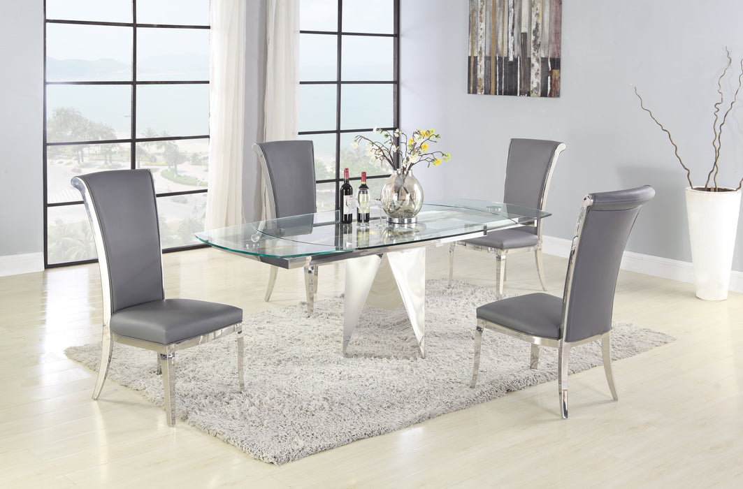 Contemporary Motion-Extendable Glass Dining Set w/ 4 Chairs GLORIA-JOY-5PC-GRY