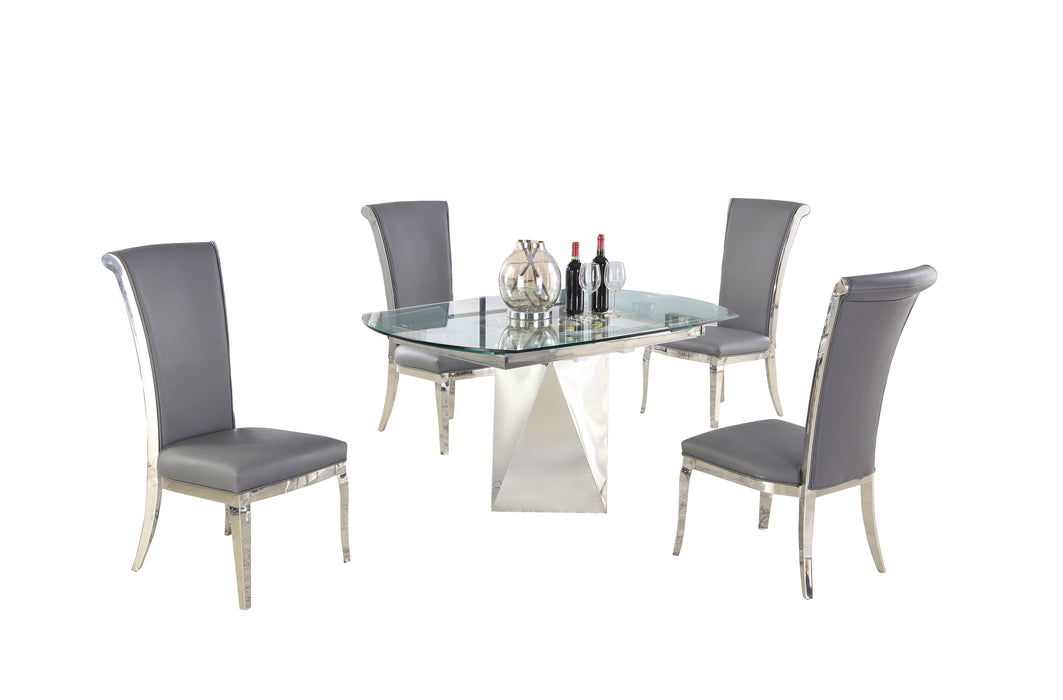 Contemporary Motion-Extendable Glass Dining Set w/ 4 Chairs GLORIA-JOY-5PC-GRY