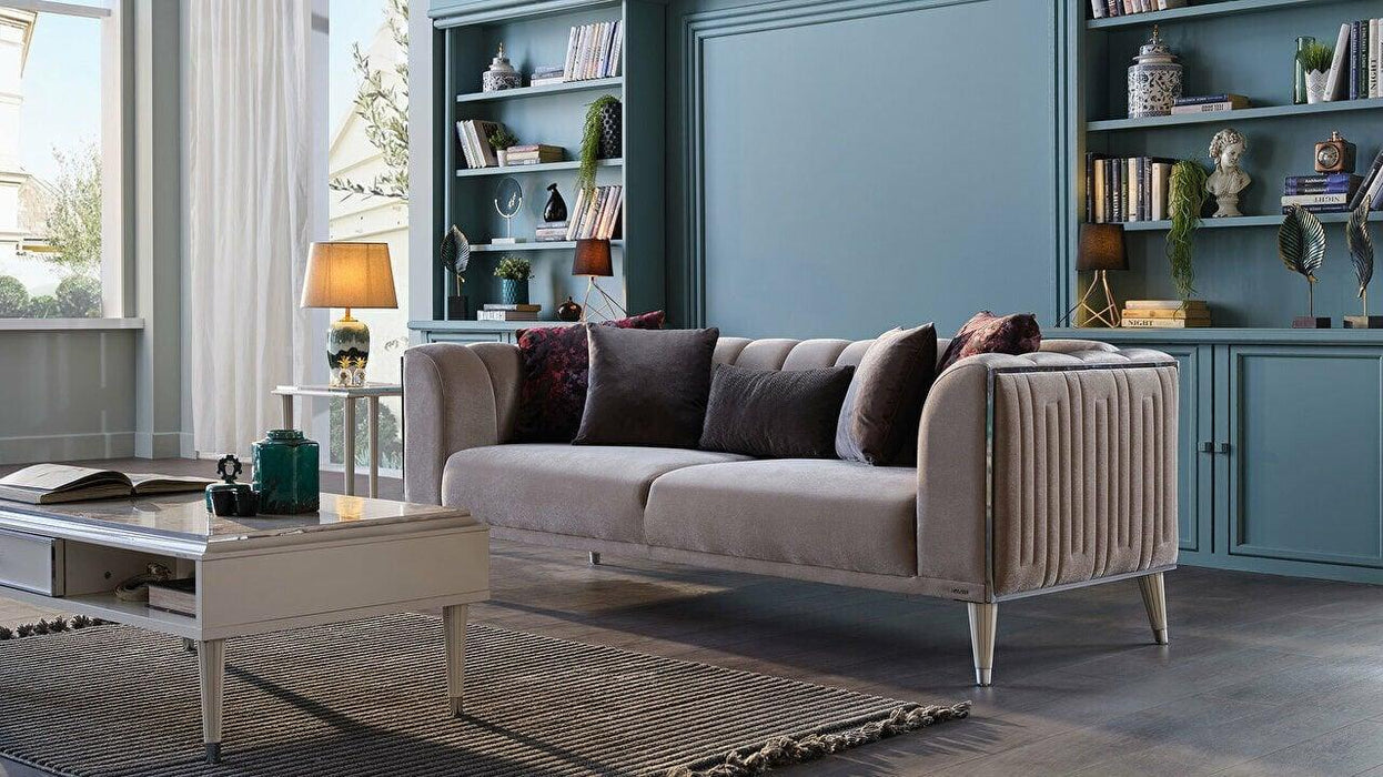 Gravita 3 Seat Sleeper - Deren Beige / Ivory Legs