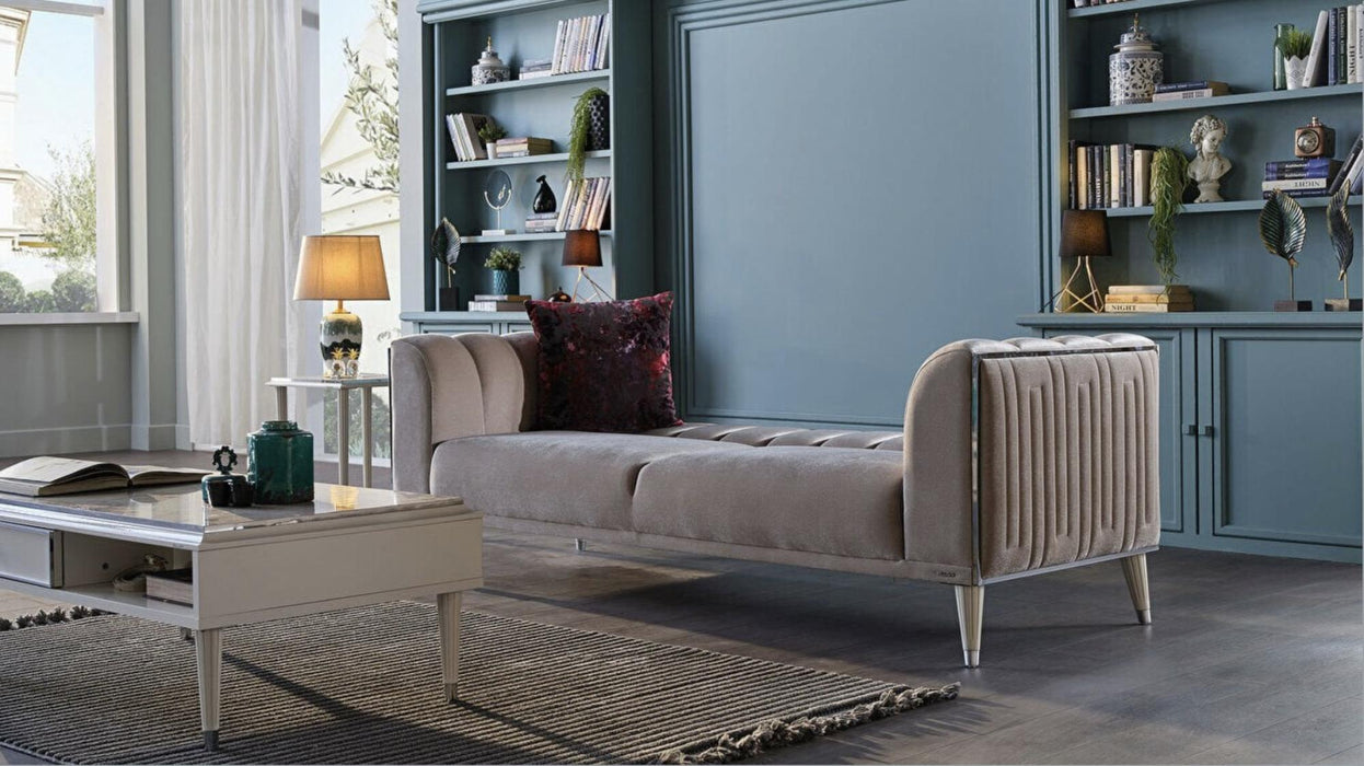 Gravita 3 Seat Sleeper - Deren Beige / Ivory Legs
