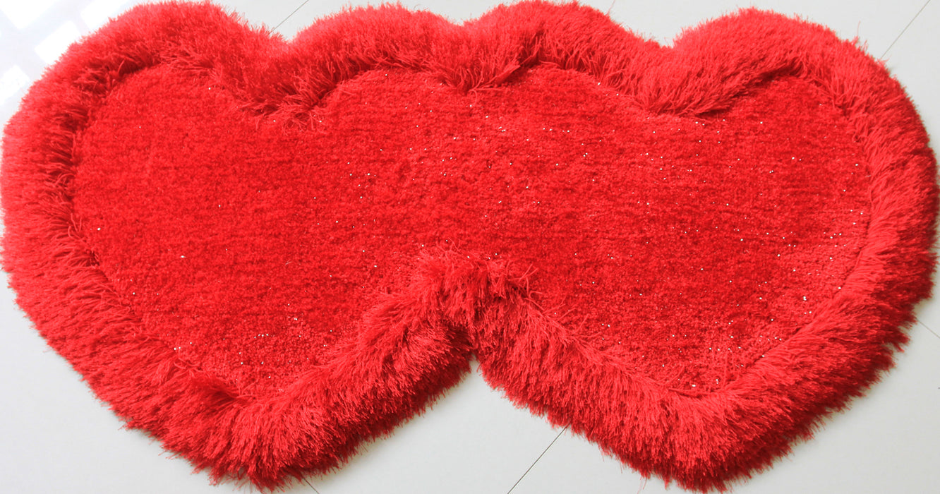 Double Heart Shape Hand Tufted 4-inch Thick Shag Area Rug (28-in x 55-in)