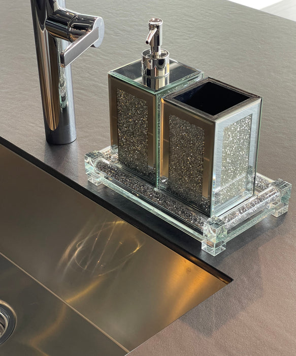 Ambrose Exquisite 3 Piece Square Soap Dispenser and Toothbrush Holder with Tray