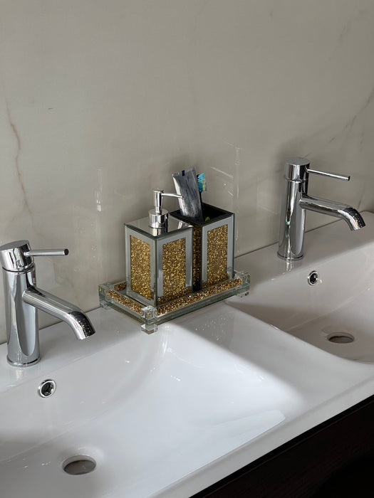 Ambrose Exquisite 3 Piece Square Soap Dispenser and Toothbrush Holder with Tray