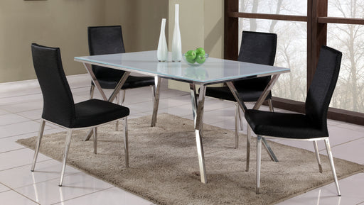 Modern Dining Set with Starphire Glass Table & White Upholstered Chairs JADE-5PC