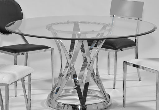 Contemporary Dining Table w/ Round Glass Top & Steel Base JANET-DT-GL54-CLR