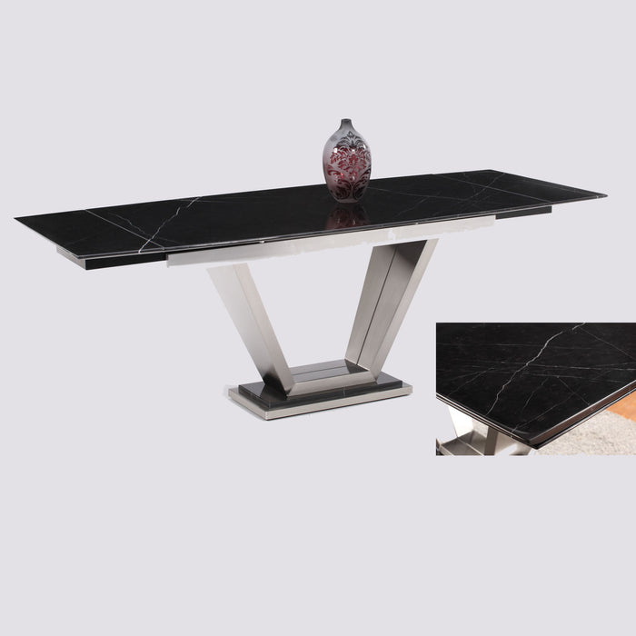 Contemporary Extendable Black Marble Dining Table w/ Steel Pedestal JESSY-DT