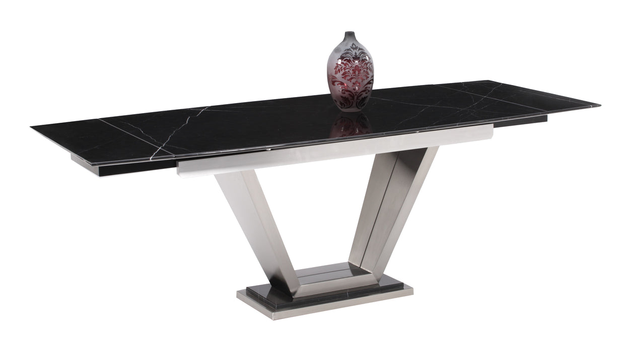 Contemporary Extendable Black Marble Dining Table w/ Steel Pedestal JESSY-DT