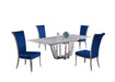 Dining Set w/ Extendable Carrara Marble Table & 4 High-back Chairs JOY-5PC-BLU-FAB