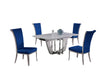 Dining Set w/ Extendable Carrara Marble Table & 4 High-back Chairs JOY-5PC-BLU-FAB