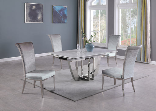 Dining Set w/ Extendable Carrara Marble Table & 4 High-back Chairs JOY-5PC-GRY-FAB