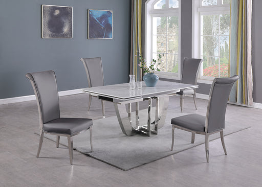 Dining Set w/ Extendable Carrara Marble Table & 4 High-back Chairs JOY-5PC-GRY-PU