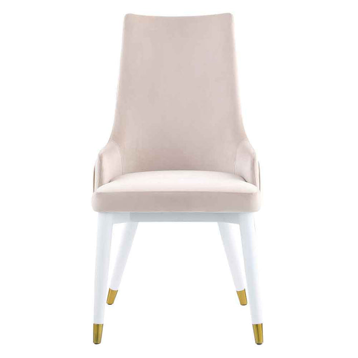 Modern Side Chair w/ Wooden Legs & Brass Back Handle - 2 Per Box JUDY-SC-WHT-BGE