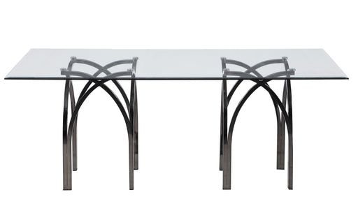 44"x84" Glass Top Dining Table w/ Art Deco Steel Base JULIETTE-DT-BKC-RCT-4484
