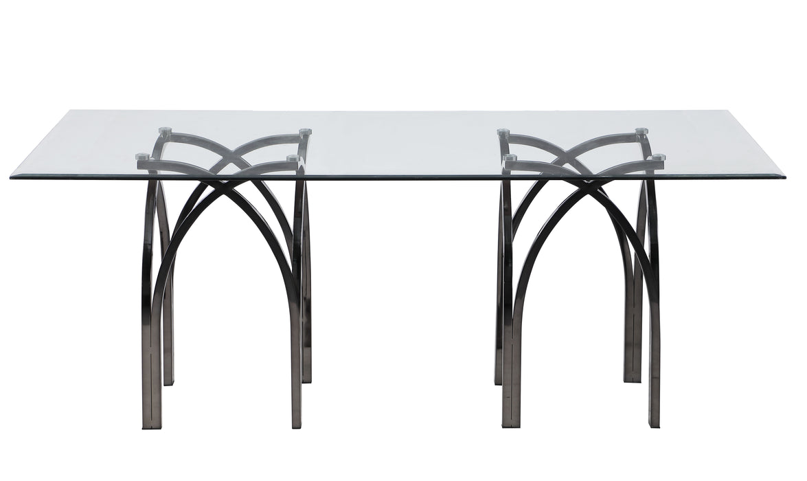 42"x72" Glass Top Dining Table w/ Art Deco Steel Base JULIETTE-DT-BKC-RCT-4272