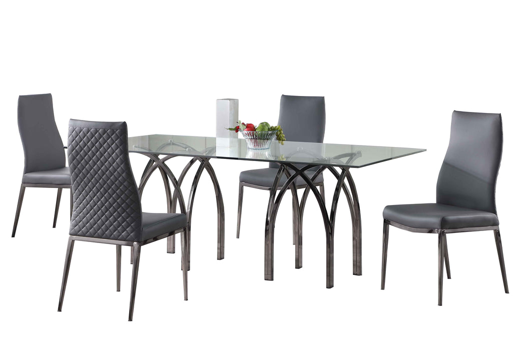 Contemporary Dining Set w/ Rectangular Glass Top Table & Diamond Stitched Back Chairs JULIETTE-KASSIDY-BKC-5PC-4272