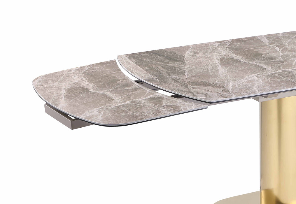 Extendable Marbleized Sintered Stone Top Dining Table w/ Steel Base KARLA-DT