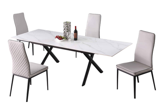 Dining Set w/ Extendable Sintered Stone Top Table & 4 Diamond Stitched Back Chairs KAROL-5PC