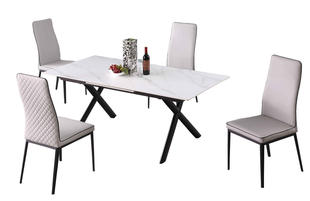 Dining Set w/ Extendable Sintered Stone Top Table & 4 Diamond Stitched Back Chairs KAROL-5PC