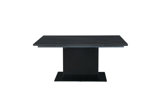 Marbleized Sintered Stone Top Extendable Table w/ Wooden Pedestal & Glass Base Plate KATALINA-DT