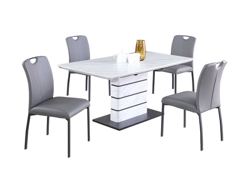 Contemporary Dining Set w/ Extendable Marbleized Table, Art Deco Strip Base & 4 Handle Back Chairs KELLY-KENDRA-5PC