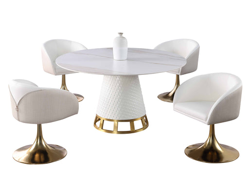 Dining Set w/ Sintered Stone, Wooden, and Golden Table w/ Club style arm chairs KHLOE-5PC