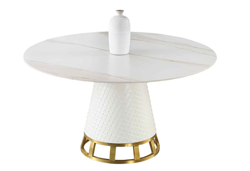 Sintered Stone Top Dining Table w/ Wooden Base & Golden Accent KHLOE-DT