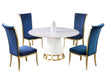 Dining Set w/ Sintered Stone, Wooden, and Golden Table w/ High Back Golden Frame Side Chairs KHLOE-JOY-BLU-5PC-BGL