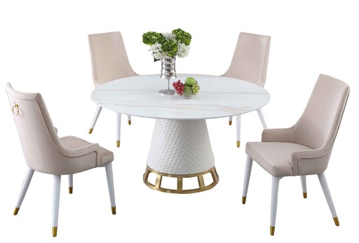 Dining Set w/ Sintered Stone Wooden, and Golden Table w/ 4 Wooden Legged Side Chairs KHLOE-JUDY-5PC-BGE