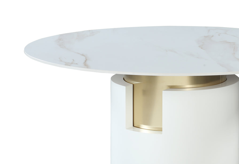 Marbleized Sintered Stone Top Table w/ Cylinder Base & Golden Accent KIANA-DT