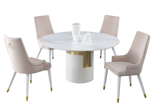 Dining Set w/ Marbleized Sintered Stone Top Table & Wooden Legged Chairs KIANA-JUDY-5PC