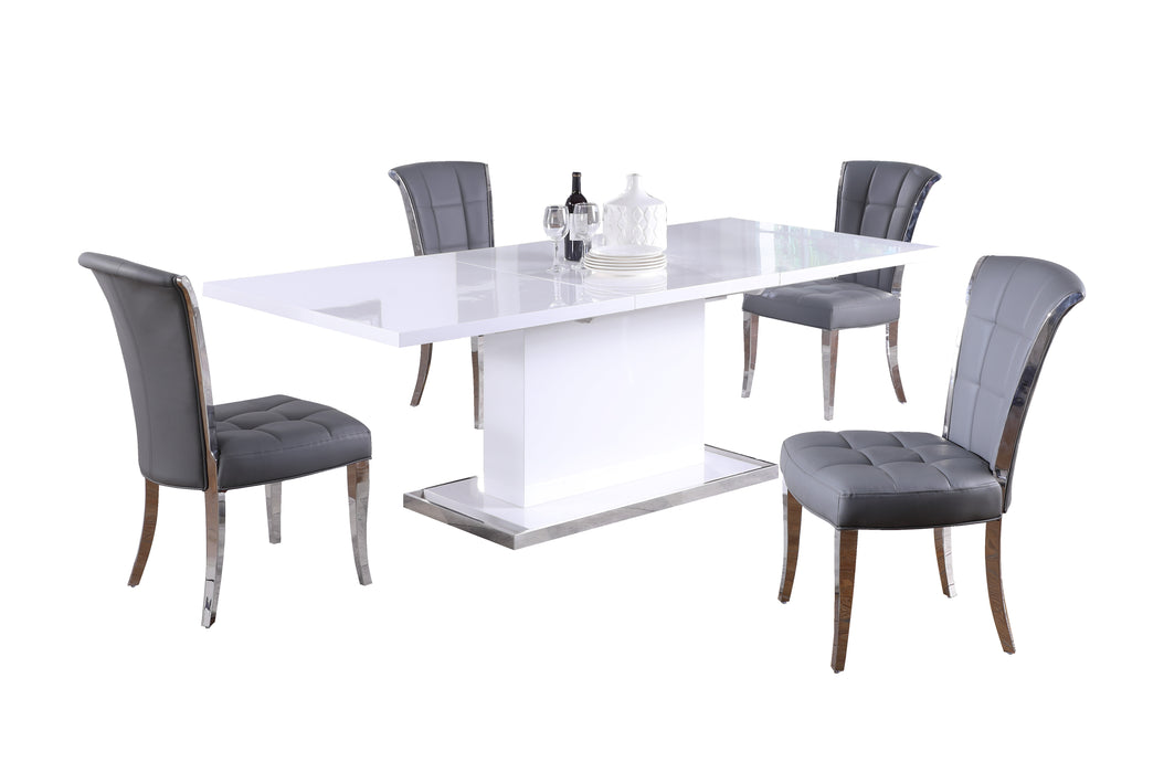 Modern Dining Set w/ Extendable White Table & Gray Chairs KRISTA-IRIS-5PC-GRY