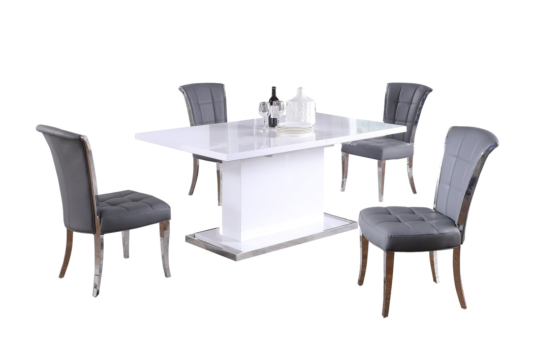 Modern Dining Set w/ Extendable White Table & Gray Chairs KRISTA-IRIS-5PC-GRY