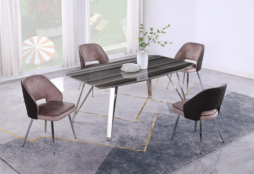 Contemporary Dining Set w/ Marbleized Wooden Table & Four 2-Tone Chairs LESLIE-5PC