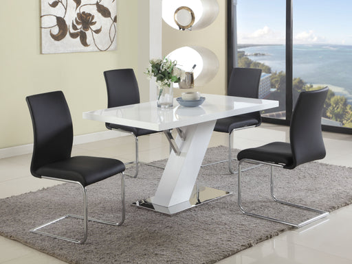 Contemporary Dining Set w/ White Gloss Table & Black Upholstered Chairs LINDEN-JANE-5PC