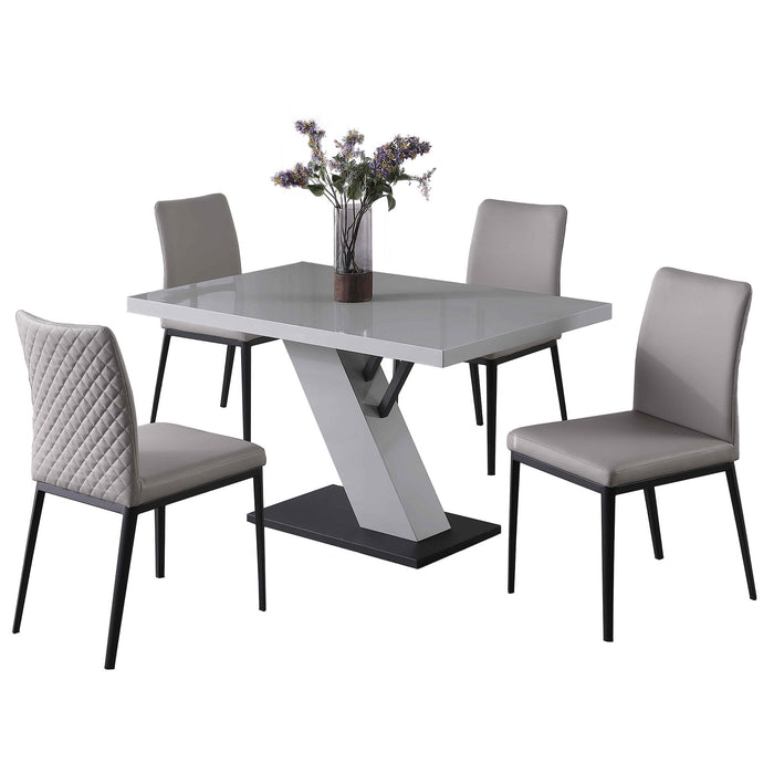 Contemporary Dining Set w/ White Gloss Table & Diamond Stitched Back Chairs LINDEN-KATALINA-5PC