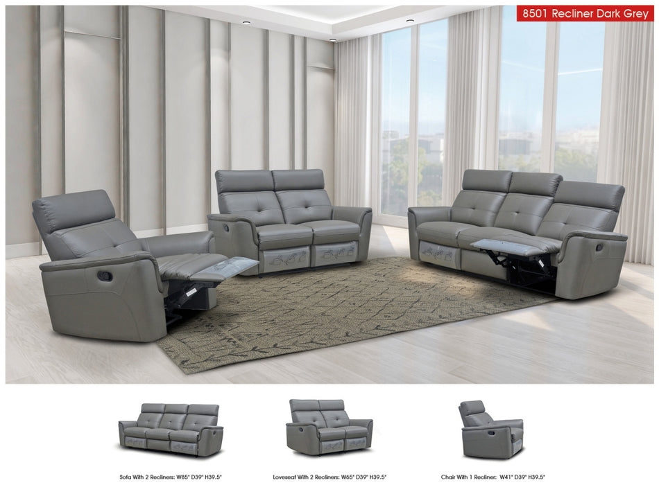 8501 Dark Grey Sofa w/Manual Recliner