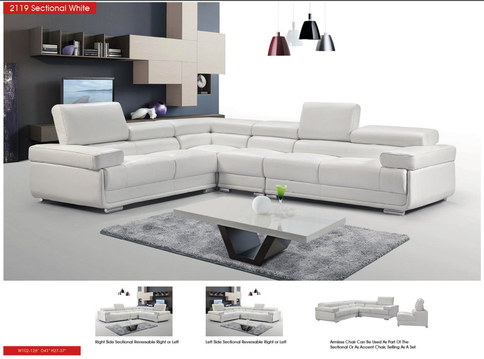2119 Sectional with Extra Chair - White