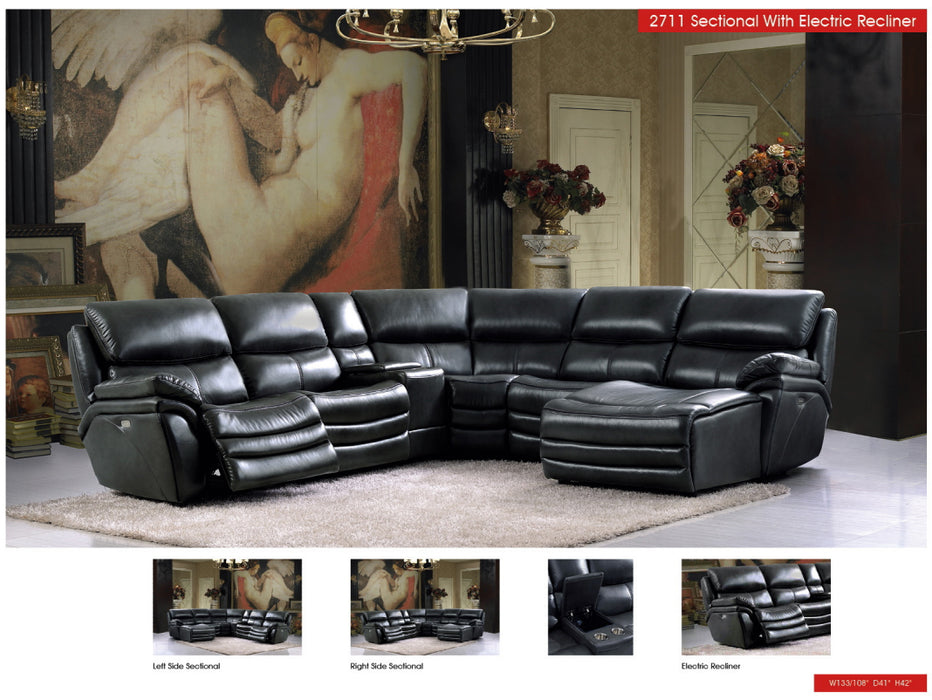 2711 Sectional with 3 Electric Recliners DARK GREY