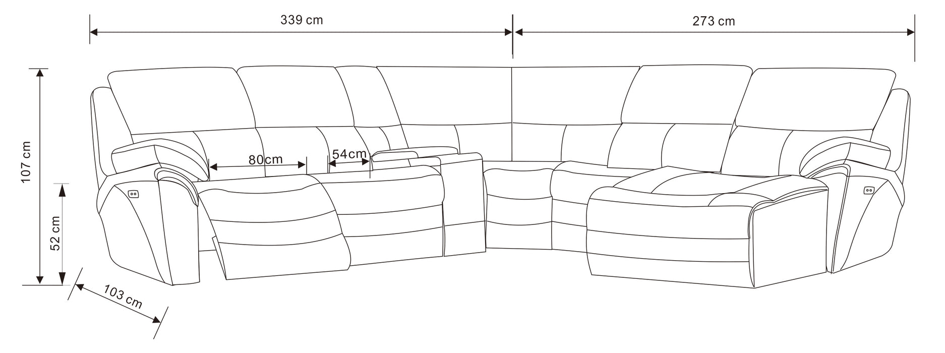 2711 Sectional with 3 Electric Recliners DARK GREY
