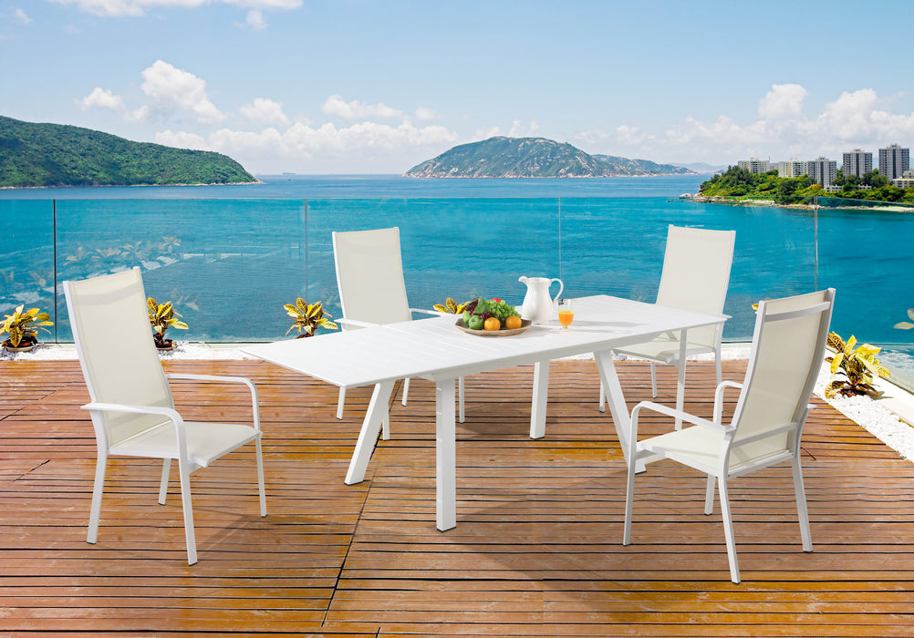 Contemporary Outdoor UV Resistant Dining Set w/ Extendable Table & HB Chairs MALIBU-EXT-HB-5PC