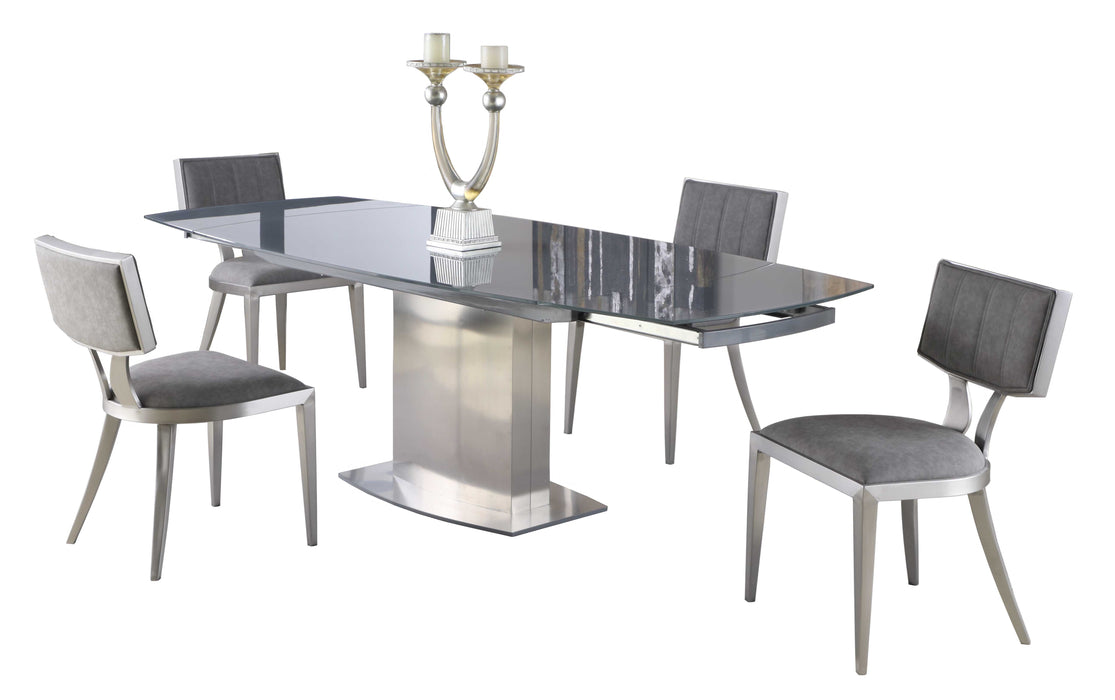 Contemporary Dining Set w/ Extendable Gray Glass Table & Upholstered Chairs MAVIS-5PC