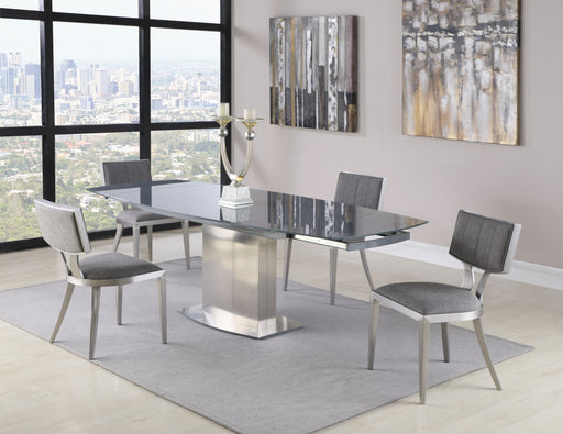 Contemporary Dining Set w/ Extendable Gray Glass Table & Upholstered Chairs MAVIS-5PC