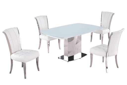 Dining Set w/ Extendable White Glass Table & Tufted Back Side Chairs MAVIS-IRIS-WHT-5PC-WHT