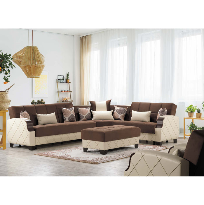 Ottomanson Molina Collection Upholstered Convertible Sectional with Storage MOL-SEC-BN