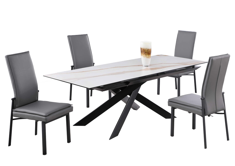 Dining Set w/ Extendable Table & 4 PU Upholstered Chairs MONICA-5PC-PU