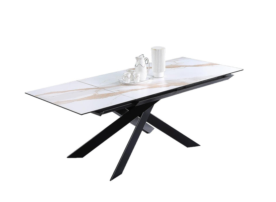 Extendable Marbleized Ceramic Top Table w/ Crisscross Steel Base MONICA-DT